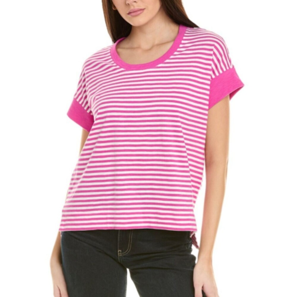 CAbi Style #6212 The Backyard Tee Shirt In Pink & White Stripes, XS